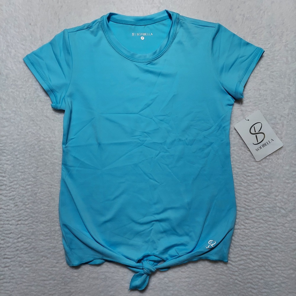 Little Stain Sofibella Short Sleeve Tie Top Women M Athletic Tennis Golf 4047